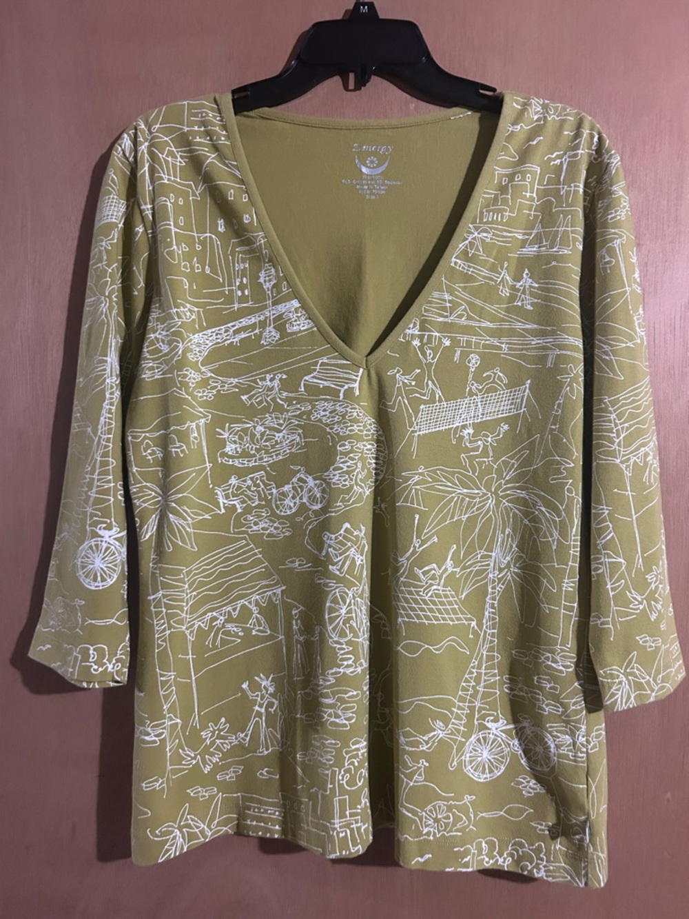 Zenergy by Chico’s Green Scenic Print V-Neck Tunic Top